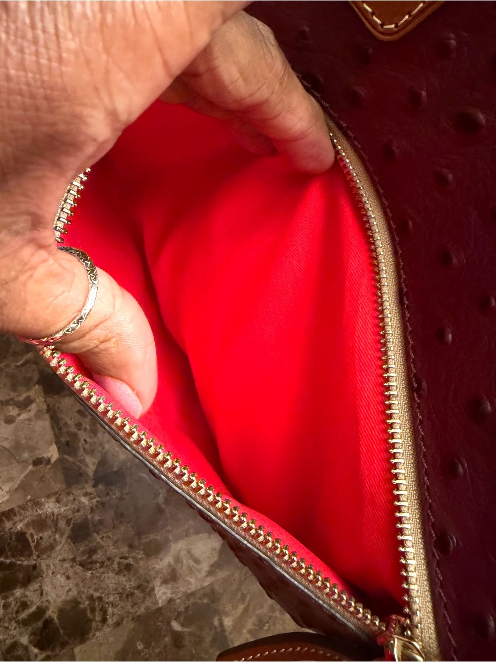 Dooney & Bourke Ostrich Large Tote in Burgundy - Picture 9 of 14